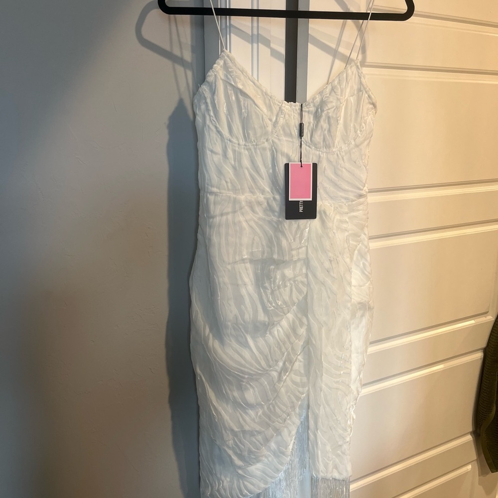 PrettyLittleThing White Textured Dress